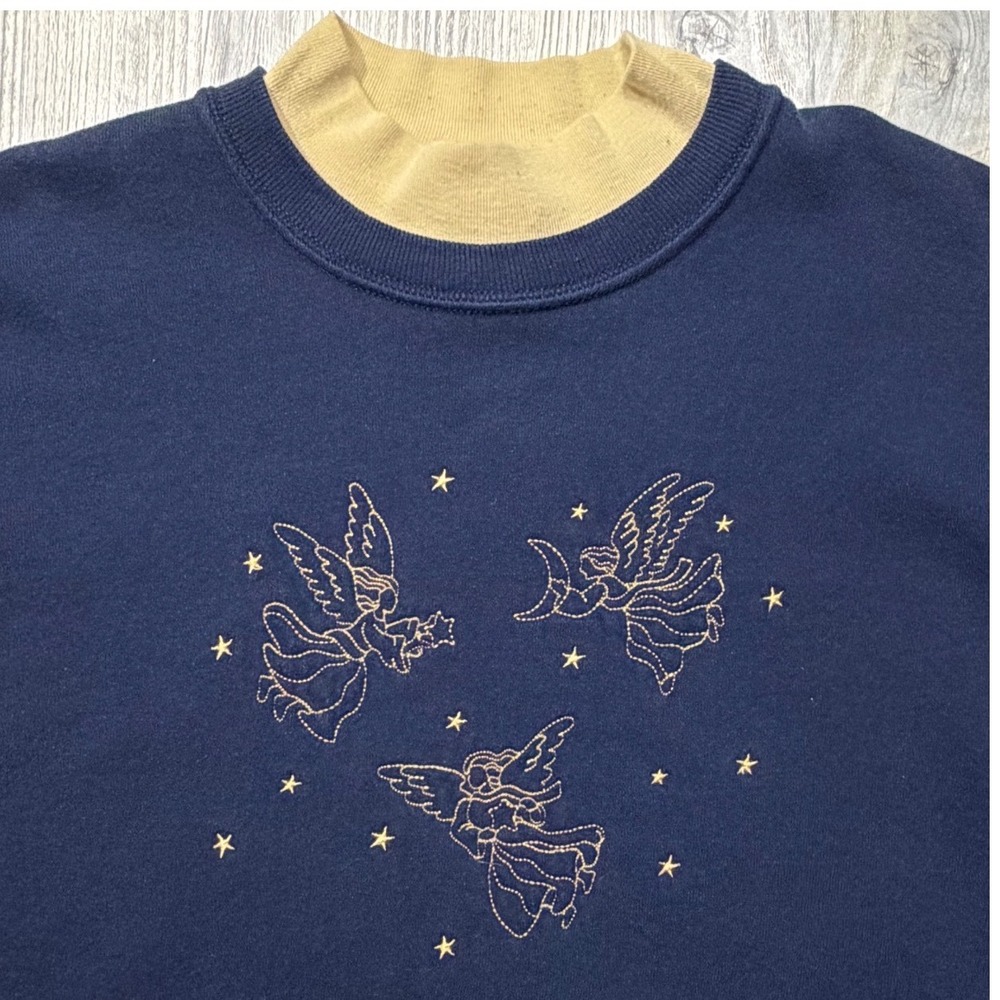 Whitefish Bay Vintage Navy Blue Angel Celestial Embroidered Sweatshirt XL USA